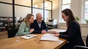 Mantelzorger en ouder die een levenstestament opstellen bij de notaris